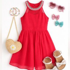 Amy Byer Red Beaded Dress Girls Size 7 Sleeveless